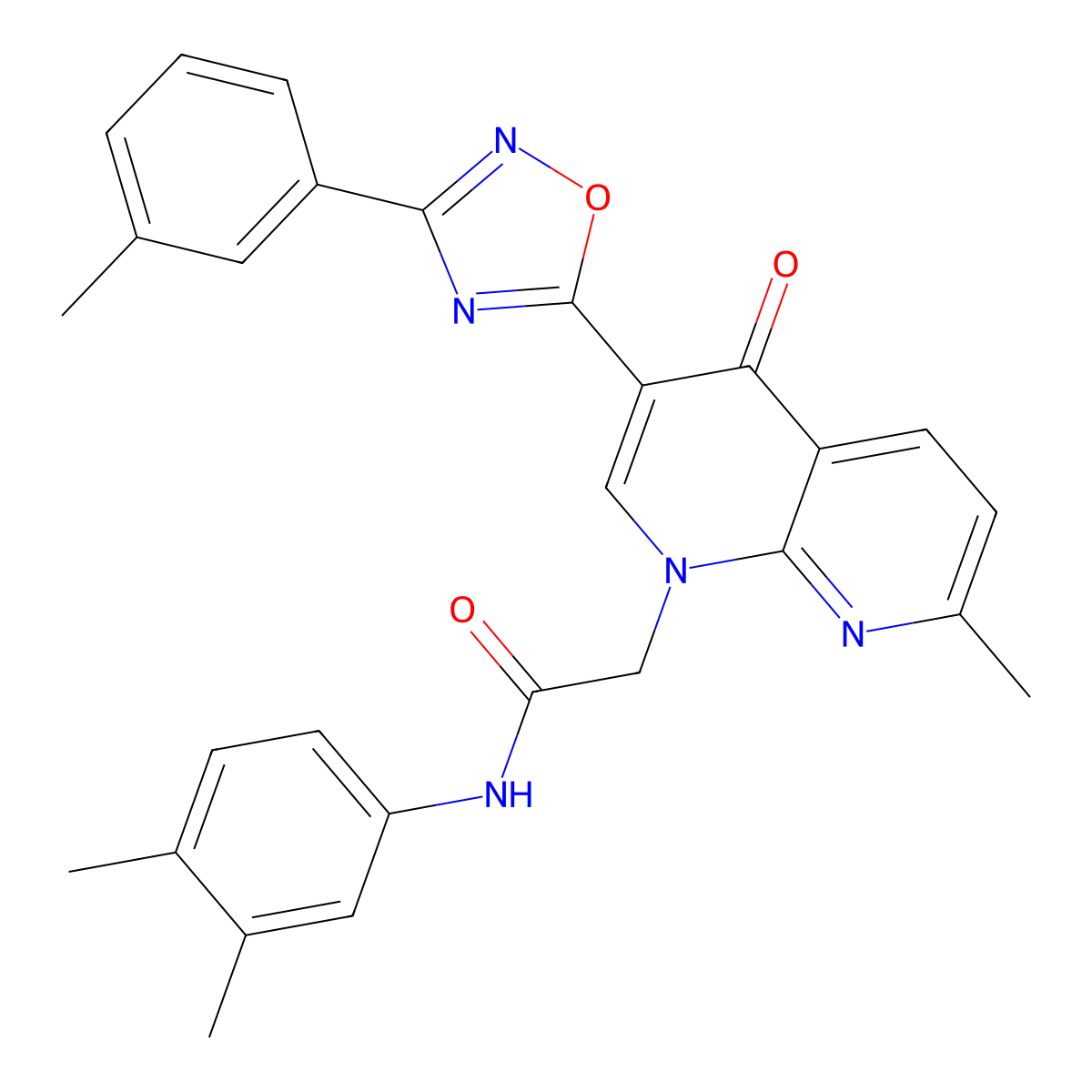 N-(3,4-dimethylphenyl)-2-{7-methyl-3-[3-(3-methylphenyl)-1,2,4-oxadiazol-5-yl]-4-oxo-1,4-dihydro-1,8-naphthyridin-1-yl}acetamide molecular structure, CAS 1030133-44-8