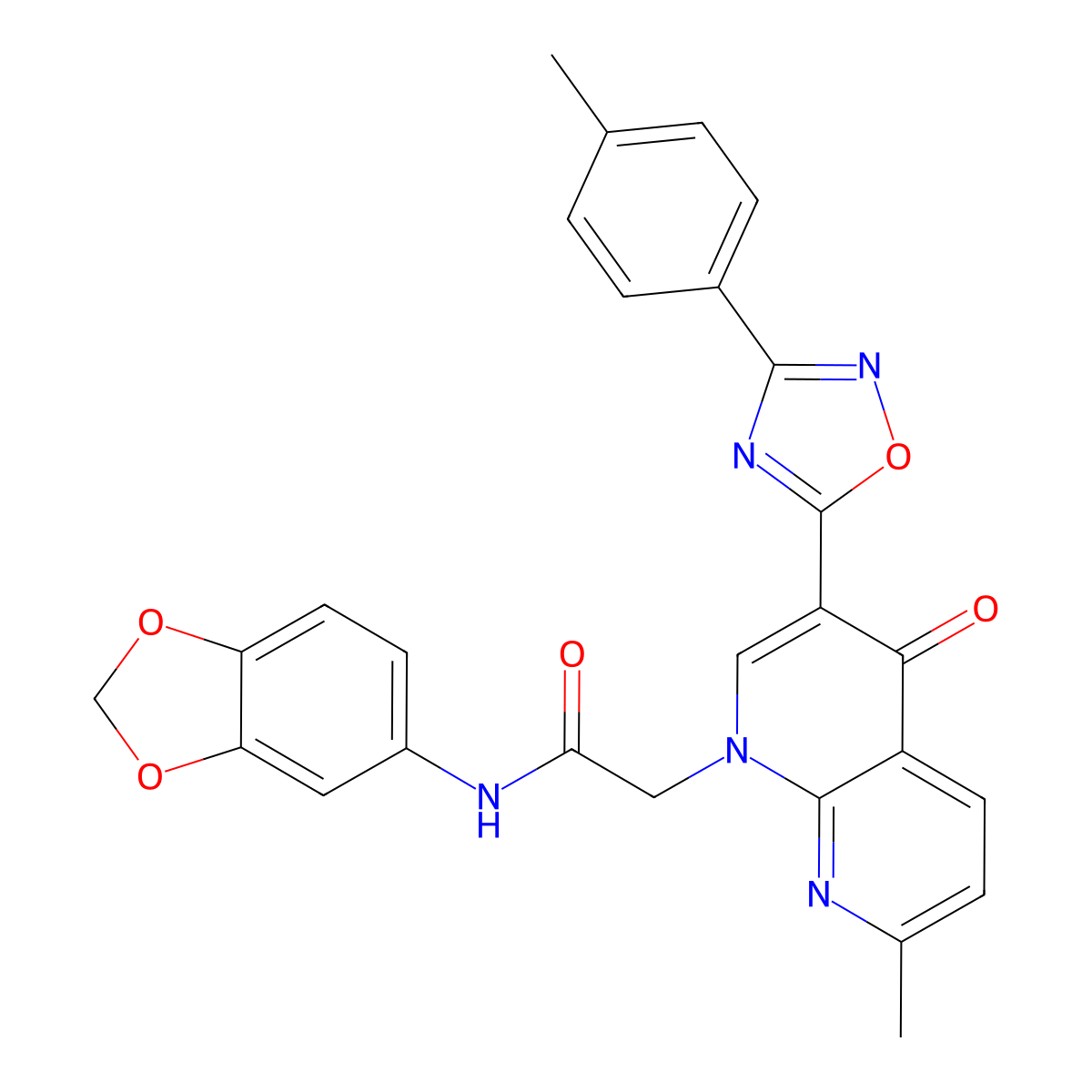 N-(2H-1,3-benzodioxol-5-yl)-2-{7-methyl-3-[3-(4-methylphenyl)-1,2,4-oxadiazol-5-yl]-4-oxo-1,4-dihydro-1,8-naphthyridin-1-yl}acetamide molecular structure, CAS 1030133-67-5