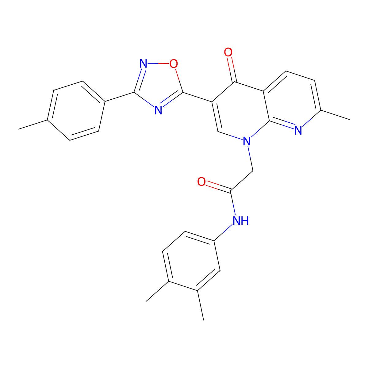 N-(3,4-dimethylphenyl)-2-{7-methyl-3-[3-(4-methylphenyl)-1,2,4-oxadiazol-5-yl]-4-oxo-1,4-dihydro-1,8-naphthyridin-1-yl}acetamide molecular structure, CAS 1030133-72-2