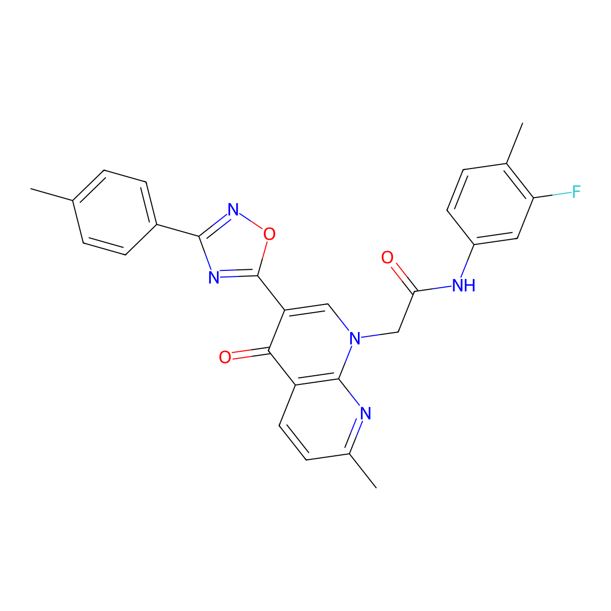 N-(3-fluoro-4-methylphenyl)-2-{7-methyl-3-[3-(4-methylphenyl)-1,2,4-oxadiazol-5-yl]-4-oxo-1,4-dihydro-1,8-naphthyridin-1-yl}acetamide molecular structure, CAS 1030133-77-7