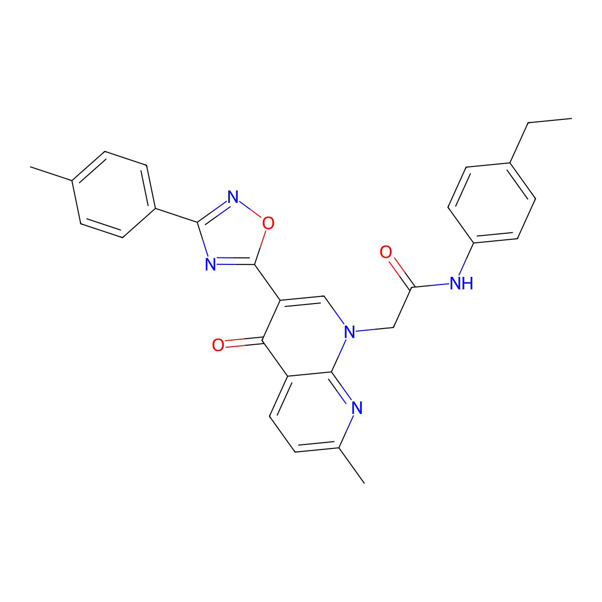 N-(4-ethylphenyl)-2-(7-methyl-4-oxo-3-(3-(p-tolyl)-1,2,4-oxadiazol-5-yl)-1,8-naphthyridin-1(4H)-yl)acetamide molecular structure, CAS 1030133-82-4