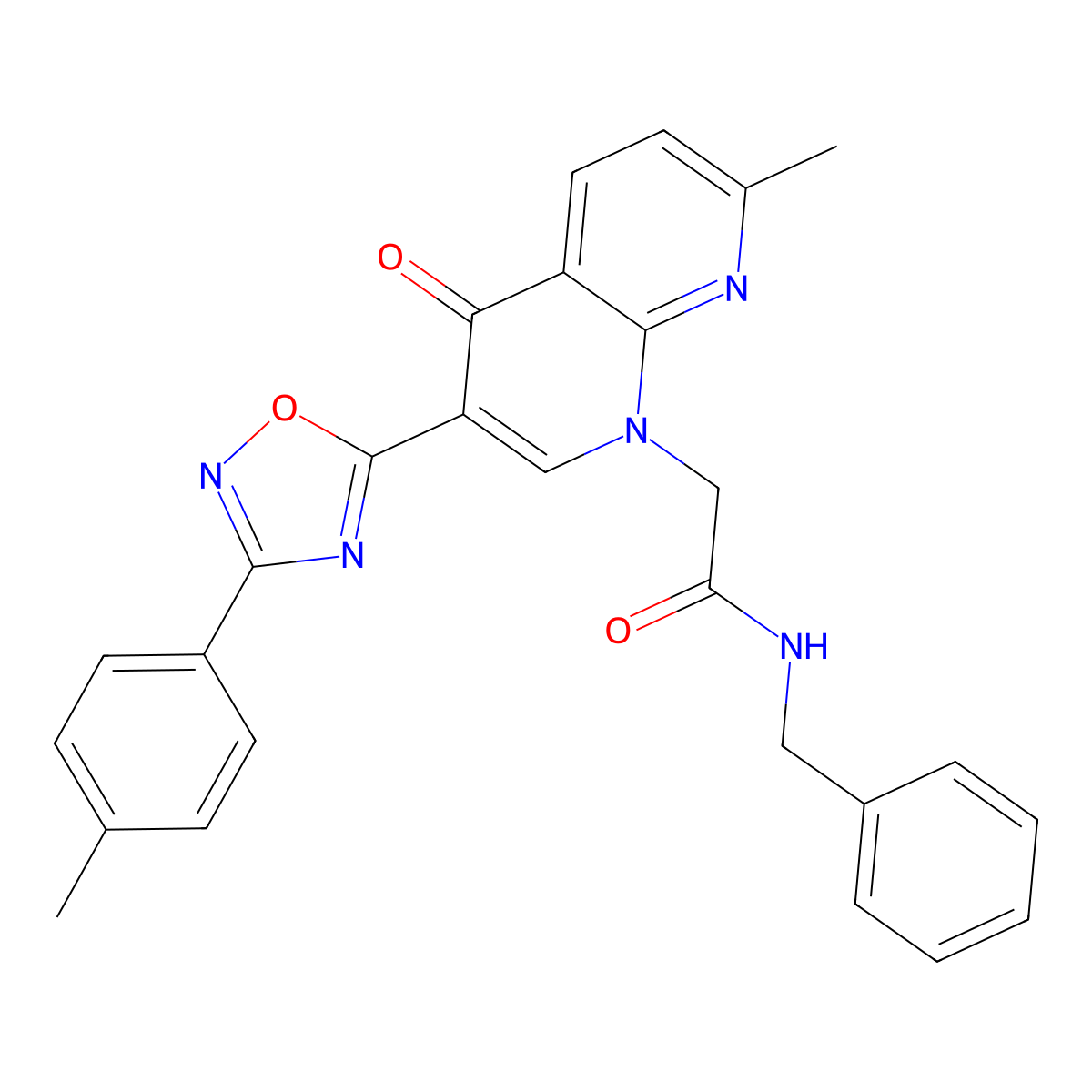 N-benzyl-2-{7-methyl-3-[3-(4-methylphenyl)-1,2,4-oxadiazol-5-yl]-4-oxo-1,4-dihydro-1,8-naphthyridin-1-yl}acetamide molecular structure, CAS 1030133-87-9