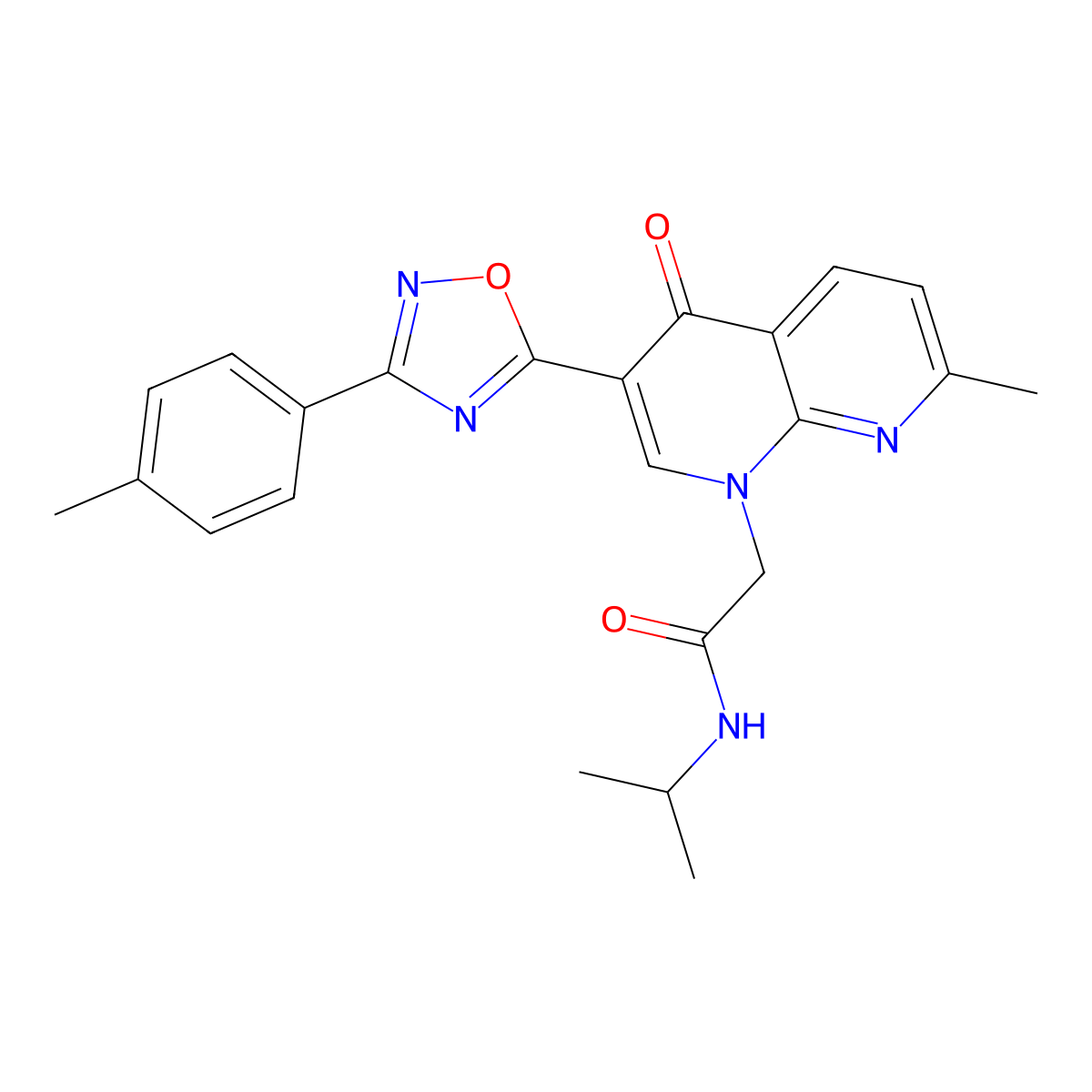 2-{7-methyl-3-[3-(4-methylphenyl)-1,2,4-oxadiazol-5-yl]-4-oxo-1,4-dihydro-1,8-naphthyridin-1-yl}-N-(propan-2-yl)acetamide molecular structure, CAS 1030134-02-1