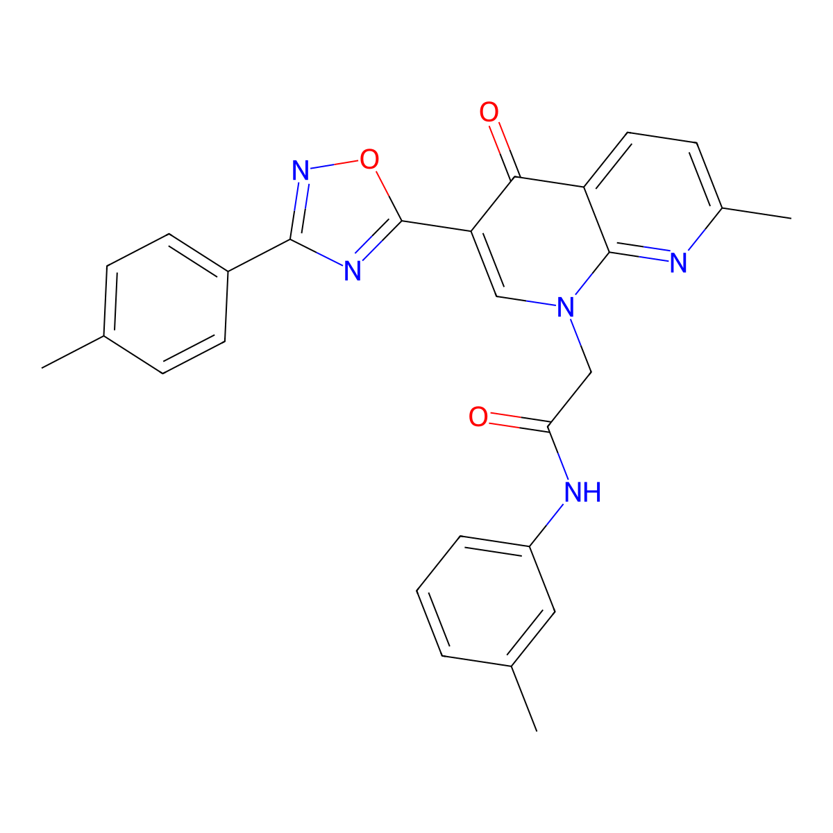 2-{7-methyl-3-[3-(4-methylphenyl)-1,2,4-oxadiazol-5-yl]-4-oxo-1,4-dihydro-1,8-naphthyridin-1-yl}-N-(3-methylphenyl)acetamide molecular structure, CAS 1030134-12-3