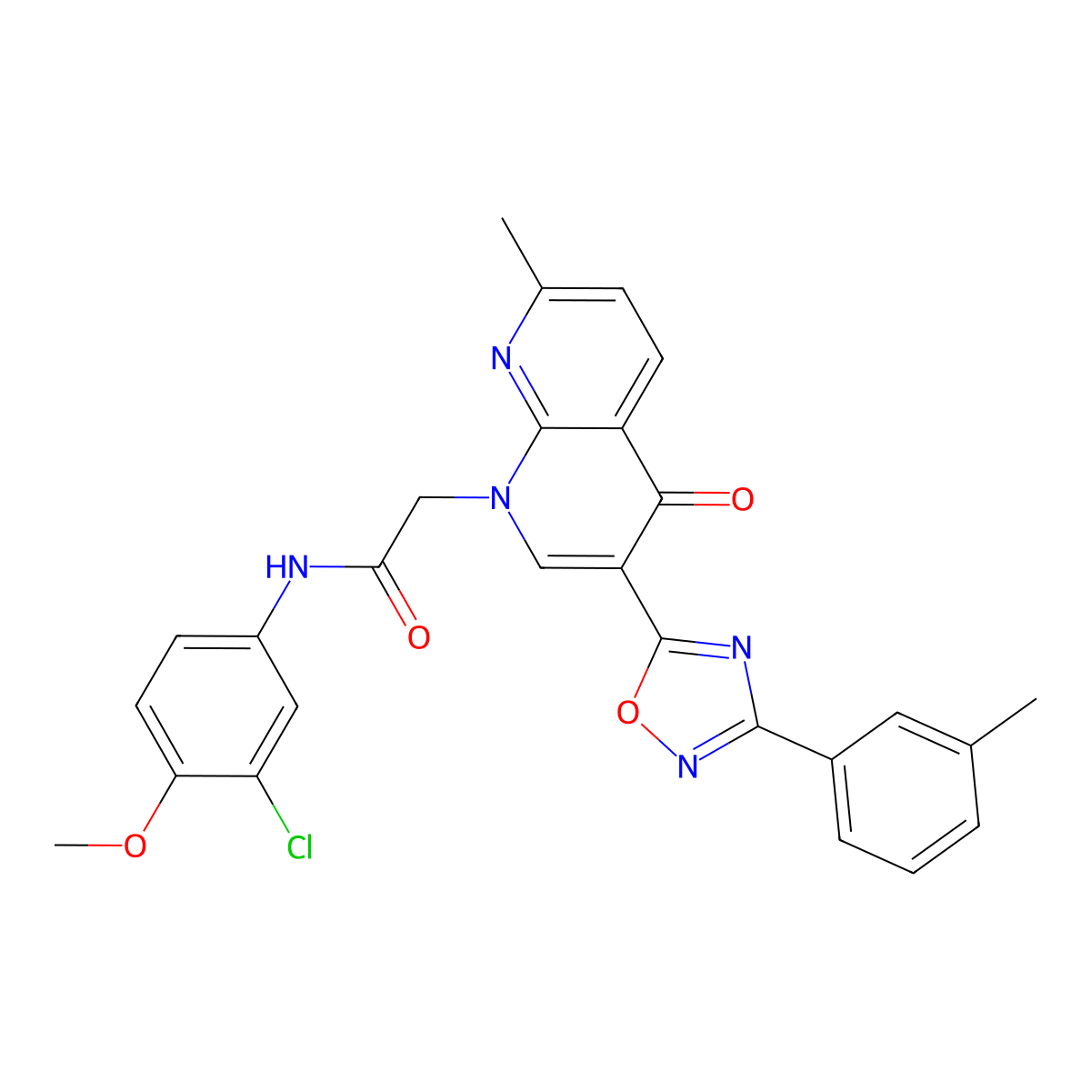 N-(3-chloro-4-methoxyphenyl)-2-(7-methyl-4-oxo-3-(3-(m-tolyl)-1,2,4-oxadiazol-5-yl)-1,8-naphthyridin-1(4H)-yl)acetamide molecular structure, CAS 1030134-24-7