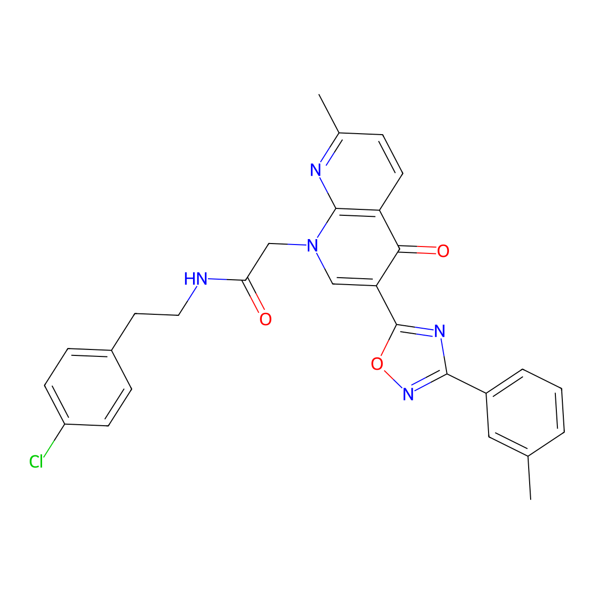 N-[2-(4-chlorophenyl)ethyl]-2-{7-methyl-3-[3-(3-methylphenyl)-1,2,4-oxadiazol-5-yl]-4-oxo-1,4-dihydro-1,8-naphthyridin-1-yl}acetamide molecular structure, CAS 1030134-29-2