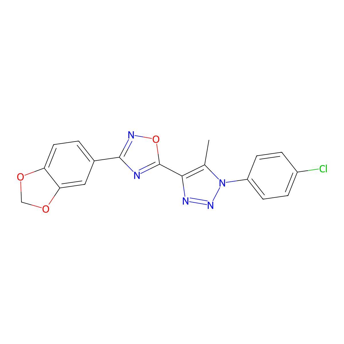 3-(1,3-benzodioxol-5-yl)-5-[1-(4-chlorophenyl)-5-methyl-1H-1,2,3-triazol-4-yl]-1,2,4-oxadiazole molecular structure, CAS 1030136-37-8
