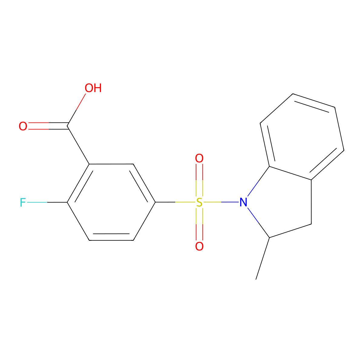 2-fluoro-5-[(2-methyl-2,3-dihydro-1H-indol-1-yl)sulfonyl]benzoic acid molecular structure, CAS 1030149-58-6