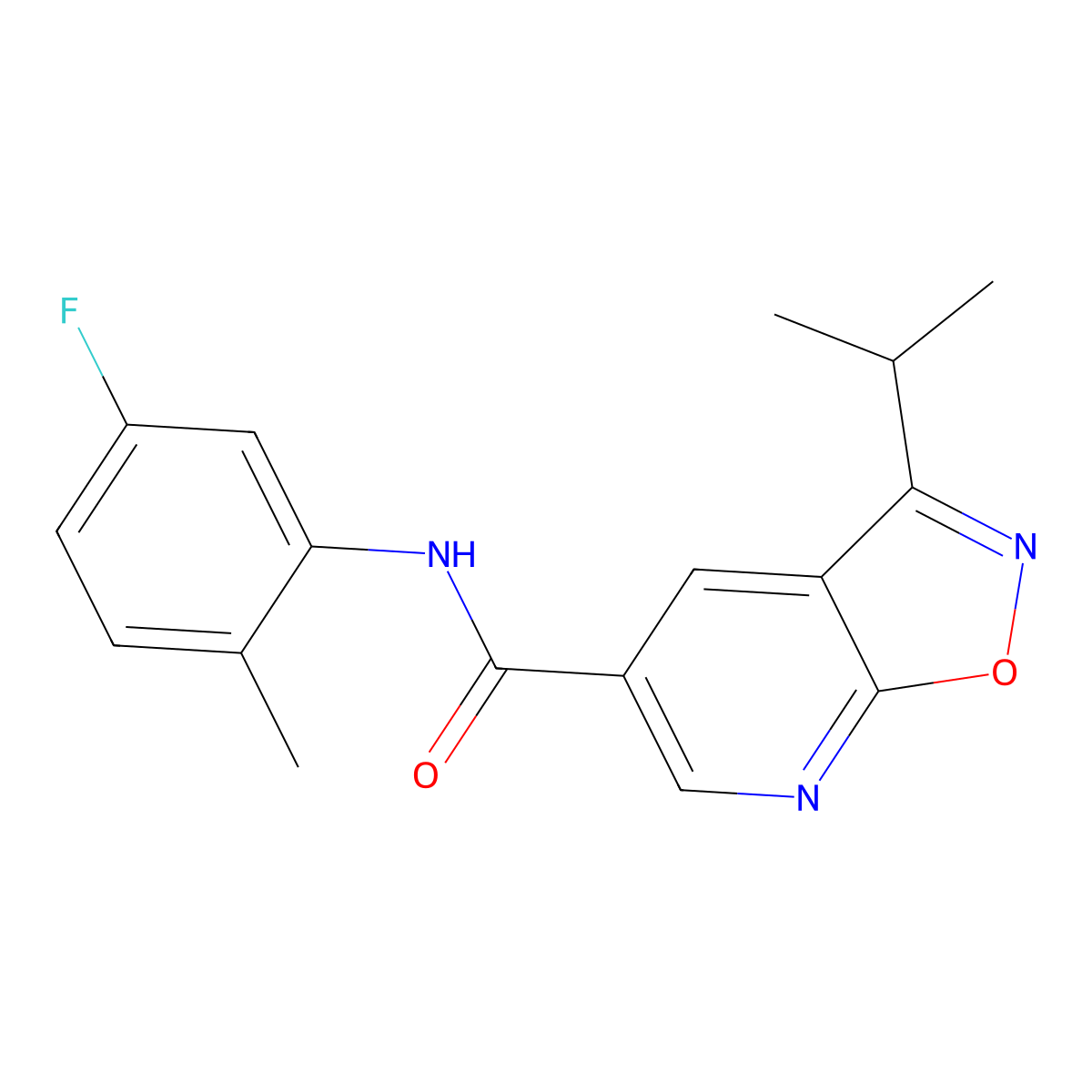 N-(5-fluoro-2-methylphenyl)-3-(propan-2-yl)-(1,2)oxazolo(5,4-b)pyridine-5-carboxamide molecular structure, CAS 1030156-71-8