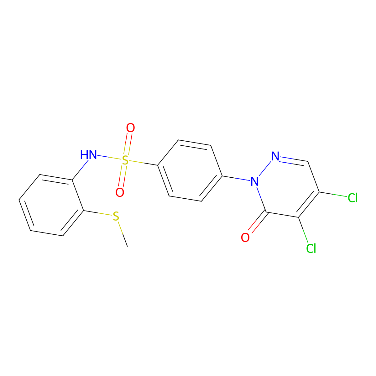 4-(4,5-dichloro-6-oxo-1,6-dihydropyridazin-1-yl)-N-[2-(methylsulfanyl)phenyl]benzene-1-sulfonamide molecular structure, CAS 1030179-06-6