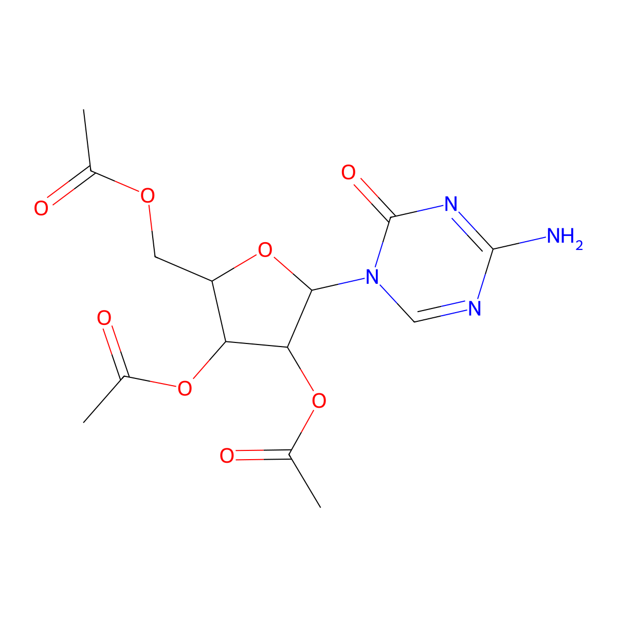(2R,3R,4R,5R)-2-(Acetoxymethyl)-5-(4-amino-2-oxo-1,3,5-triazin-1(2H)-yl)tetrahydrofuran-3,4-diyl diacetate molecular structure, CAS 10302-78-0
