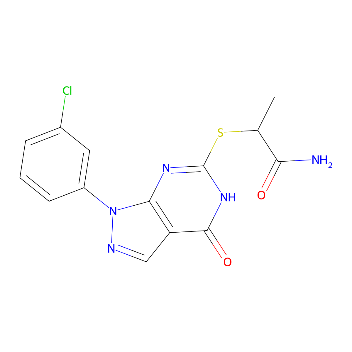 2-((1-(3-Chlorophenyl)-4-oxo-4,5-dihydro-1H-pyrazolo[3,4-d]pyrimidin-6-yl)thio)propanamide molecular structure, CAS 1030203-81-6