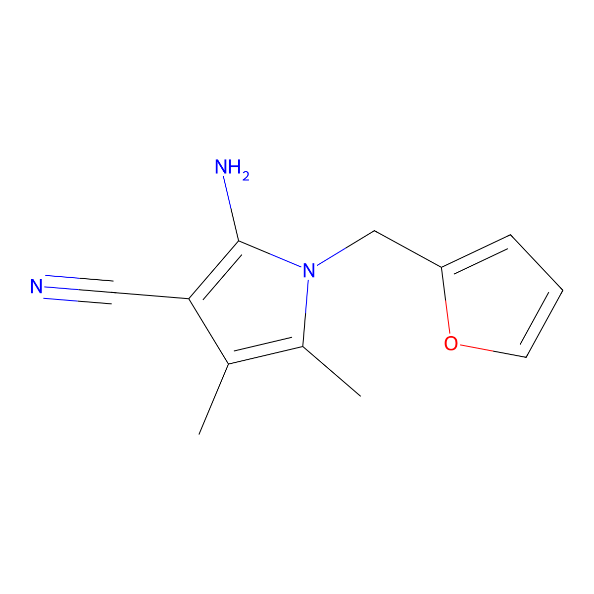 2-amino-1-(furan-2-ylmethyl)-4,5-dimethyl-1H-pyrrole-3-carbonitrile molecular structure, CAS 103026-02-4