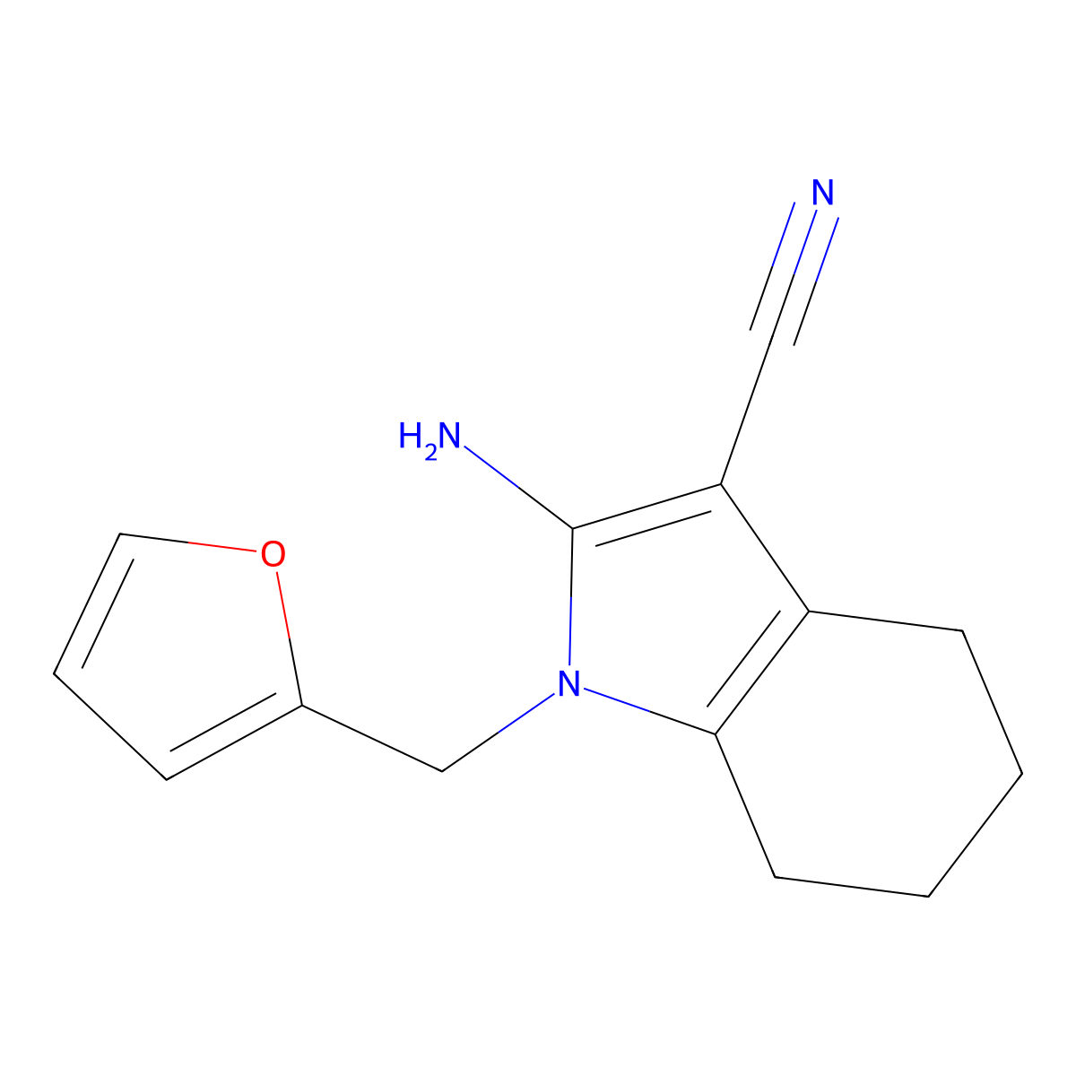 2-Amino-1-(furan-2-ylmethyl)-4,5,6,7-tetrahydro-1H-indole-3-carbonitrile molecular structure, CAS 103026-03-5