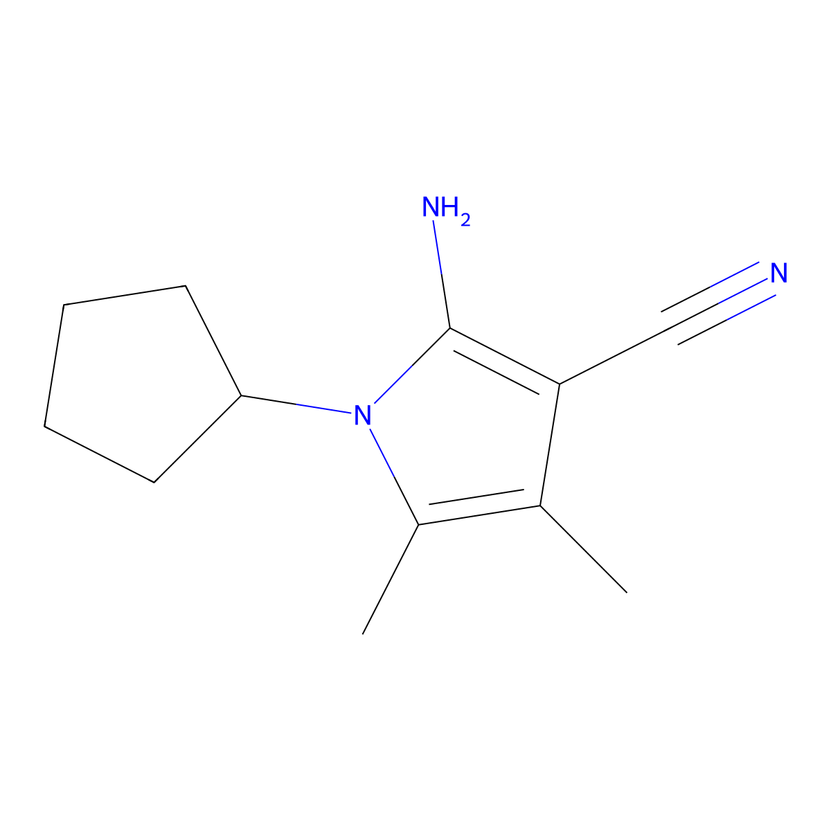 2-amino-1-cyclopentyl-4,5-dimethyl-1H-pyrrole-3-carbonitrile molecular structure, CAS 103026-11-5