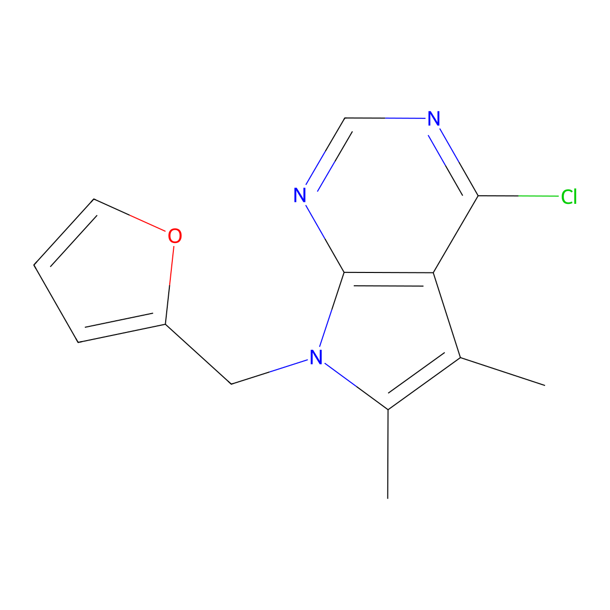 4-chloro-7-(2-furylmethyl)-5,6-dimethyl-7H-pyrrolo[2,3-d]pyrimidine molecular structure, CAS 103026-14-8