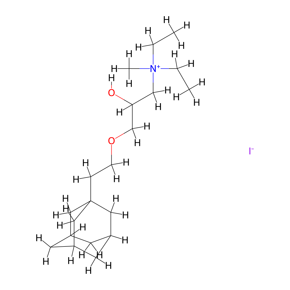 3-(2-((3r,5r,7r)-adamantan-1-yl)ethoxy)-N,N-diethyl-2-hydroxy-N-methylpropan-1-aminium iodide molecular structure, CAS 1030280-42-2