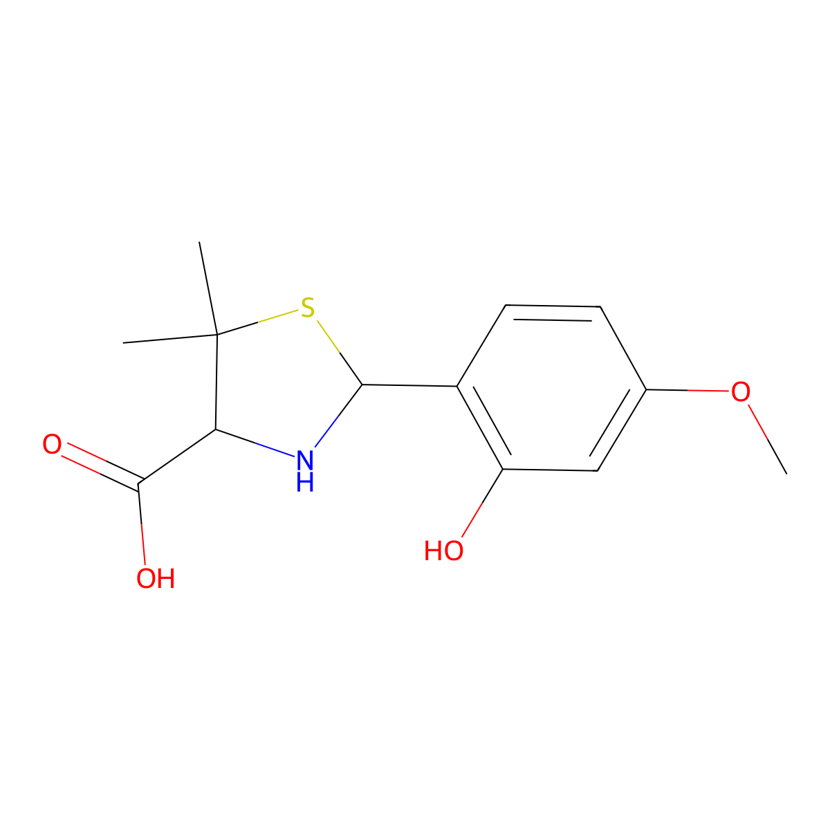 2-(2-Hydroxy-4-methoxyphenyl)-5,5-dimethyl-1,3-thiazolidine-4-carboxylic acid molecular structure, CAS 1030291-57-6
