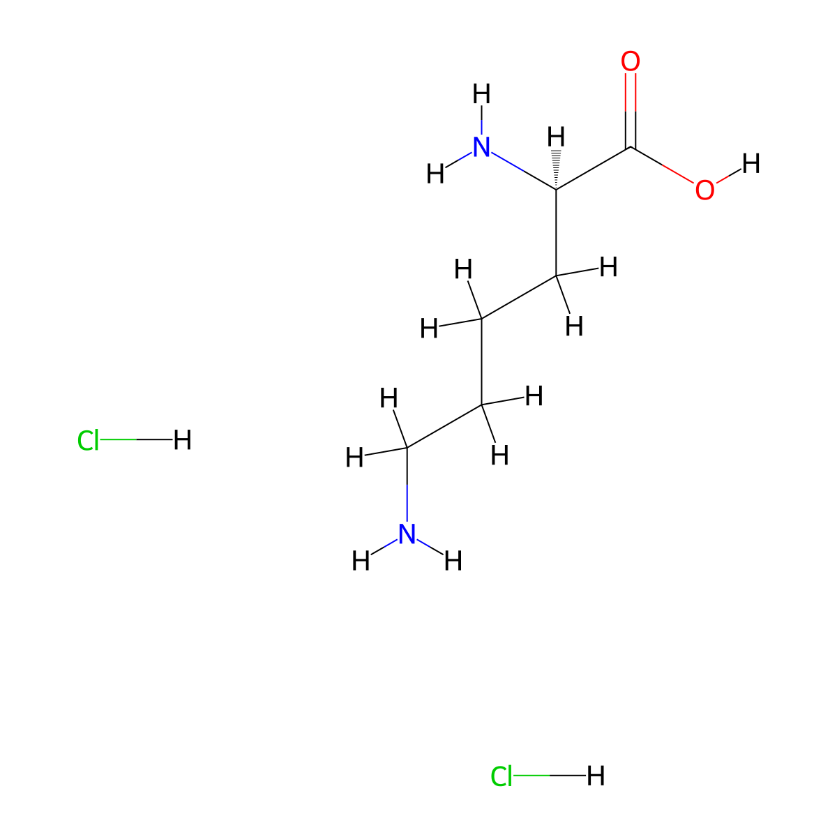 Lysine dihydrochloride, D- molecular structure, CAS 10303-72-7