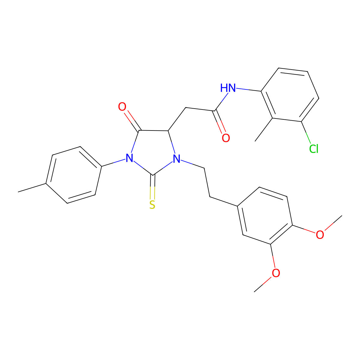 N-(3-chloro-2-methylphenyl)-2-[3-[2-(3,4-dimethoxyphenyl)ethyl]-1-(4-methylphenyl)-5-oxo-2-sulfanylideneimidazolidin-4-yl]acetamide molecular structure, CAS 1030313-62-2