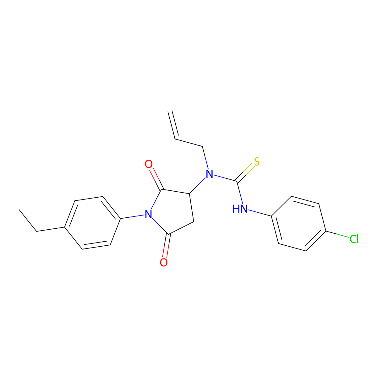 3-(4-Chlorophenyl)-1-[1-(4-ethylphenyl)-2,5-dioxopyrrolidin-3-yl]-1-prop-2-enylthiourea molecular structure, CAS 1030340-26-1