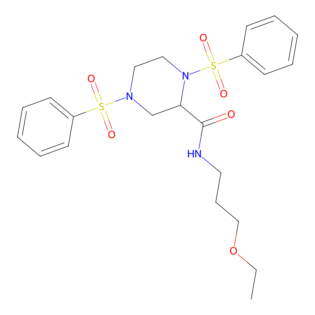 N-(3-ethoxypropyl)-1,4-bis(phenylsulfonyl)-2-piperazinecarboxamide molecular structure, CAS 1030340-77-2