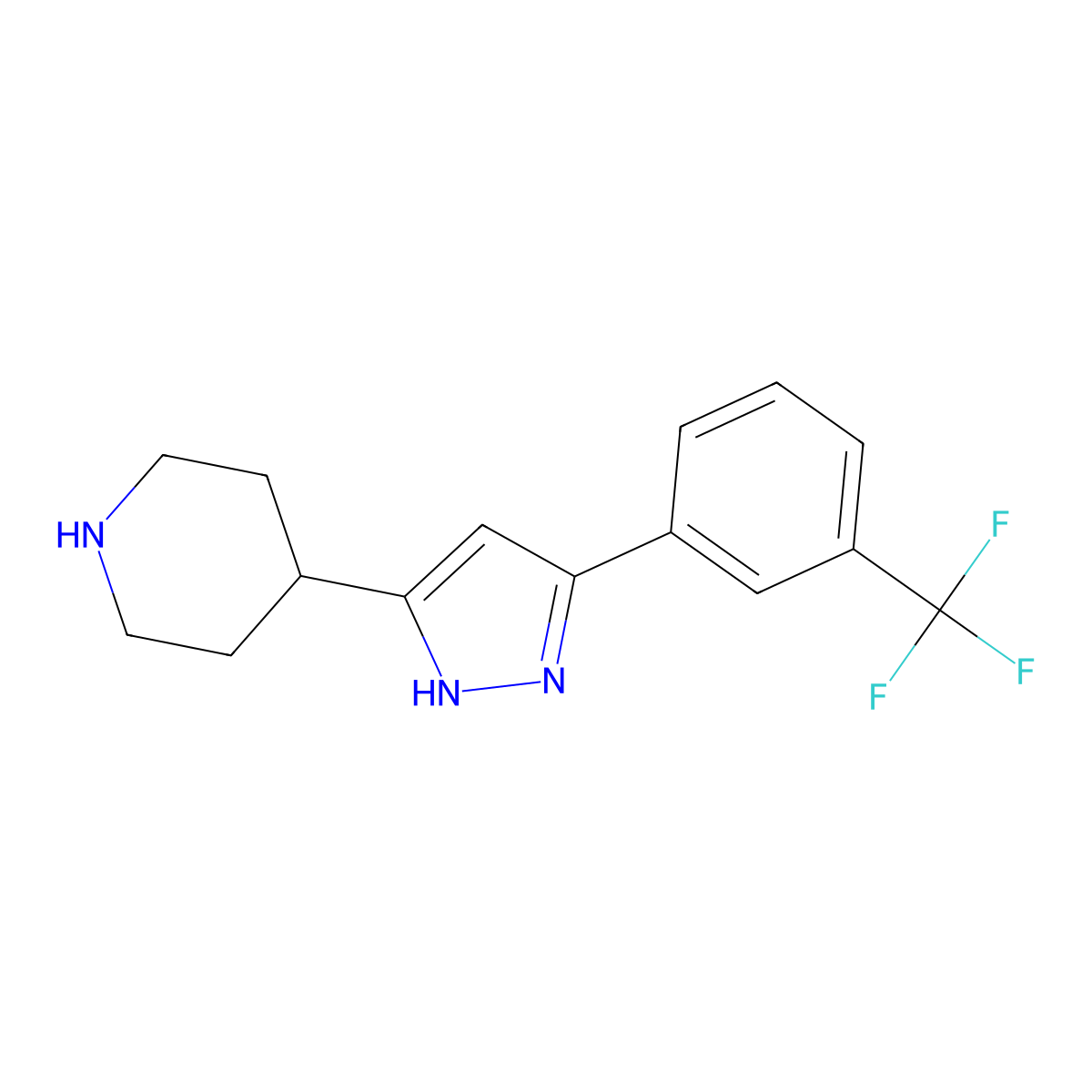 4-{5-[3-(trifluoromethyl)phenyl]-1H-pyrazol-3-yl}piperidine molecular structure, CAS 1030385-98-8