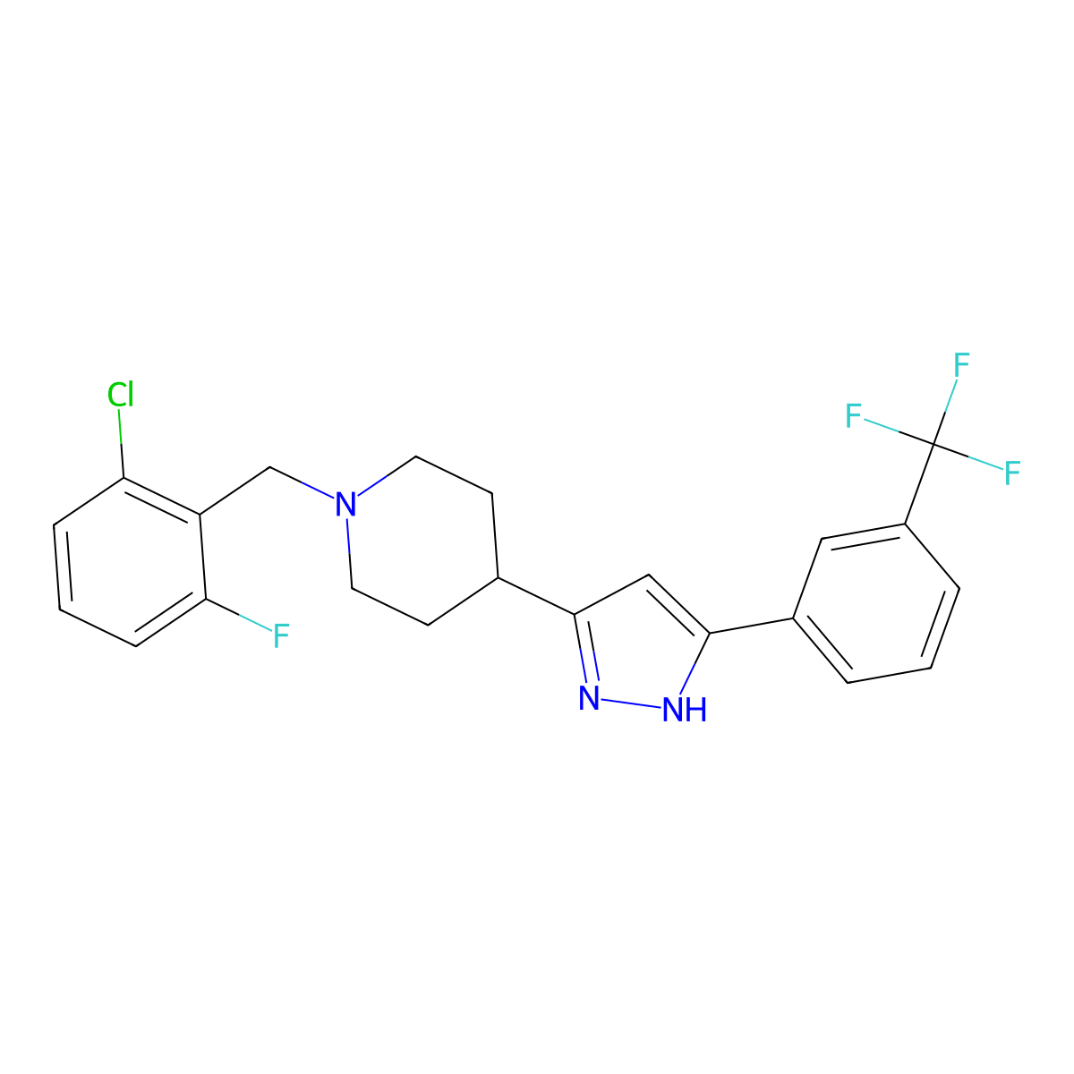 1-[(2-chloro-6-fluorophenyl)methyl]-4-[3-[3-(trifluoromethyl)phenyl]-1H-pyrazol-5-yl]piperidine molecular structure, CAS 1030385-99-9