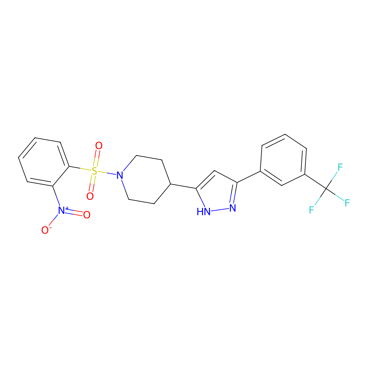 1-(2-nitrophenyl)sulfonyl-4-[3-[3-(trifluoromethyl)phenyl]-1H-pyrazol-5-yl]piperidine molecular structure, CAS 1030386-10-7
