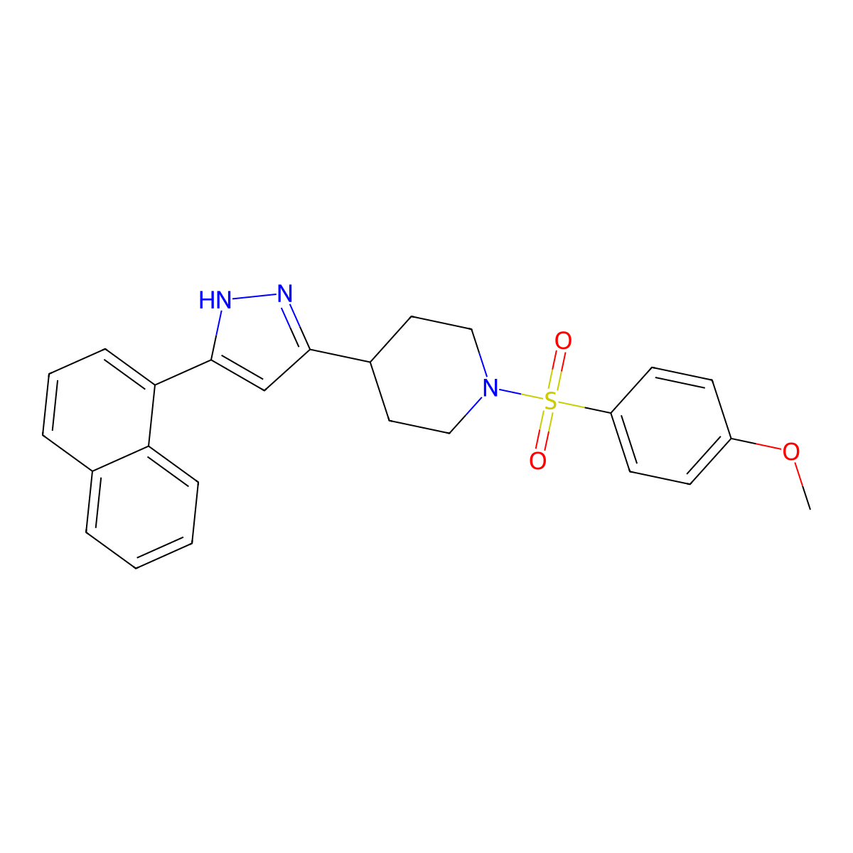 methyl 4-({4-[5-(1-naphthyl)-1H-pyrazol-3-yl]piperidino}sulfonyl)phenyl ether molecular structure, CAS 1030386-11-8