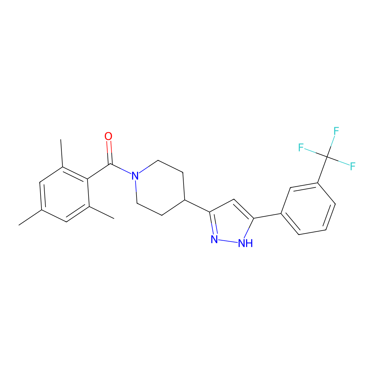 [4-[3-[3-(trifluoromethyl)phenyl]-1H-pyrazol-5-yl]piperidin-1-yl]-(2,4,6-trimethylphenyl)methanone molecular structure, CAS 1030386-13-0