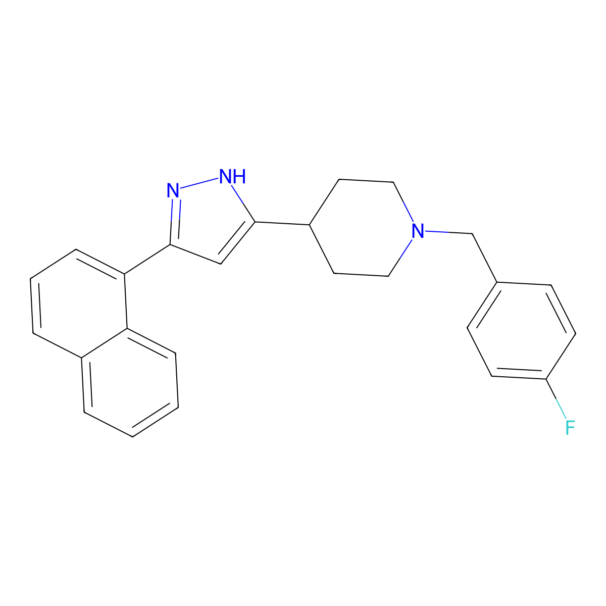 1-[(4-fluorophenyl)methyl]-4-(3-naphthalen-1-yl-1H-pyrazol-5-yl)piperidine molecular structure, CAS 1030386-14-1