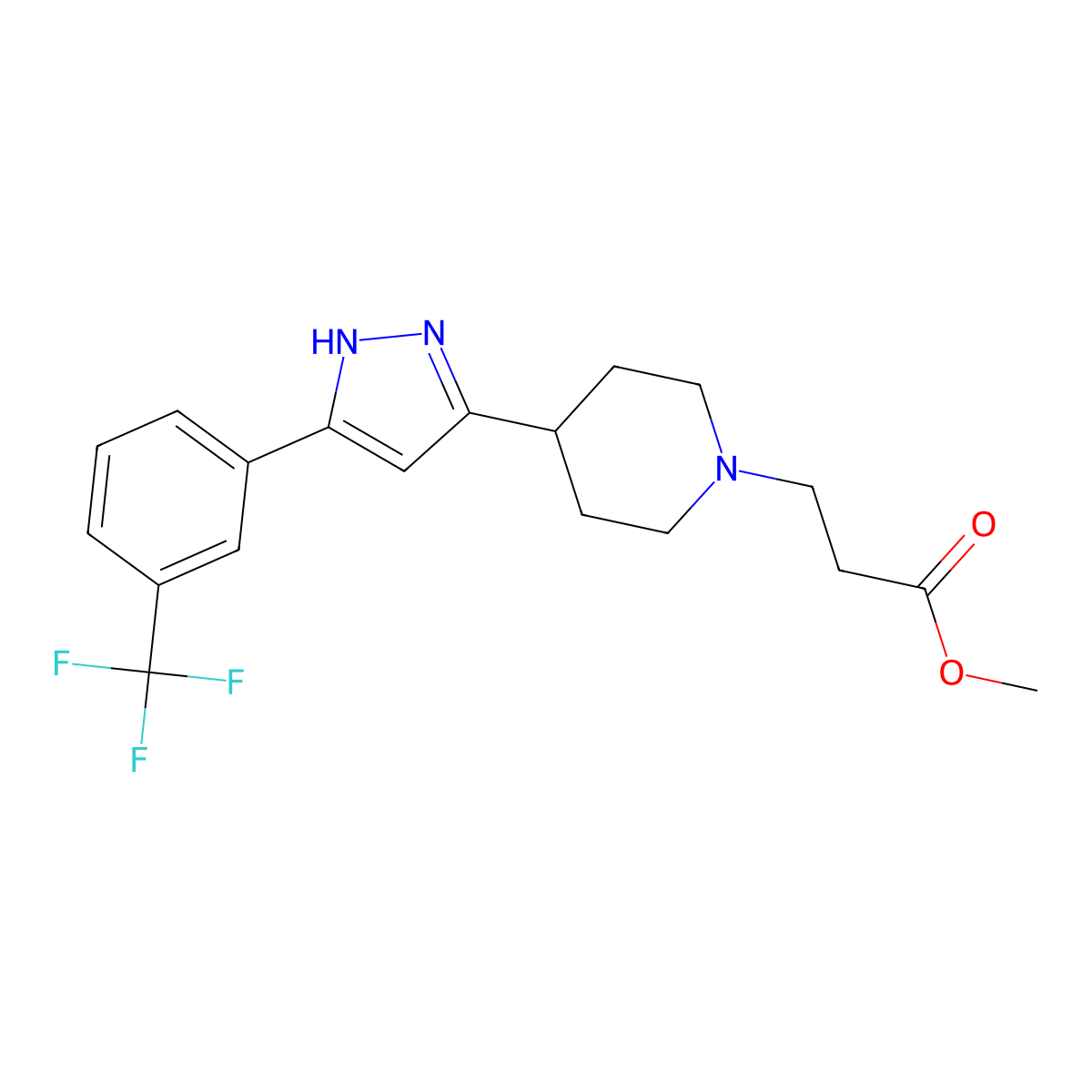 methyl 3-(4-{5-[3-(trifluoromethyl)phenyl]-1H-pyrazol-3-yl}piperidino)propanoate molecular structure, CAS 1030386-15-2