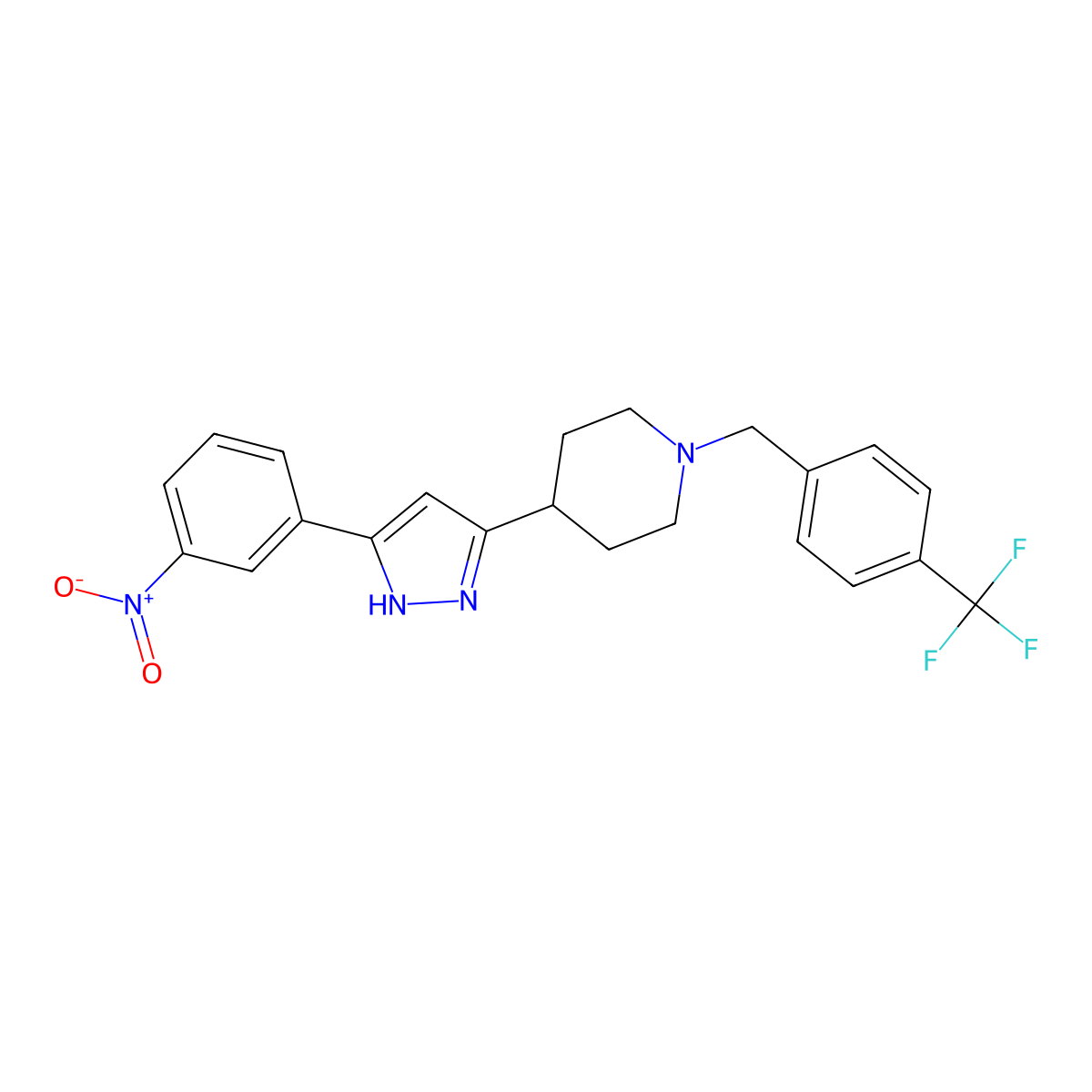 4-[3-(3-nitrophenyl)-1H-pyrazol-5-yl]-1-[[4-(trifluoromethyl)phenyl]methyl]piperidine molecular structure, CAS 1030386-16-3