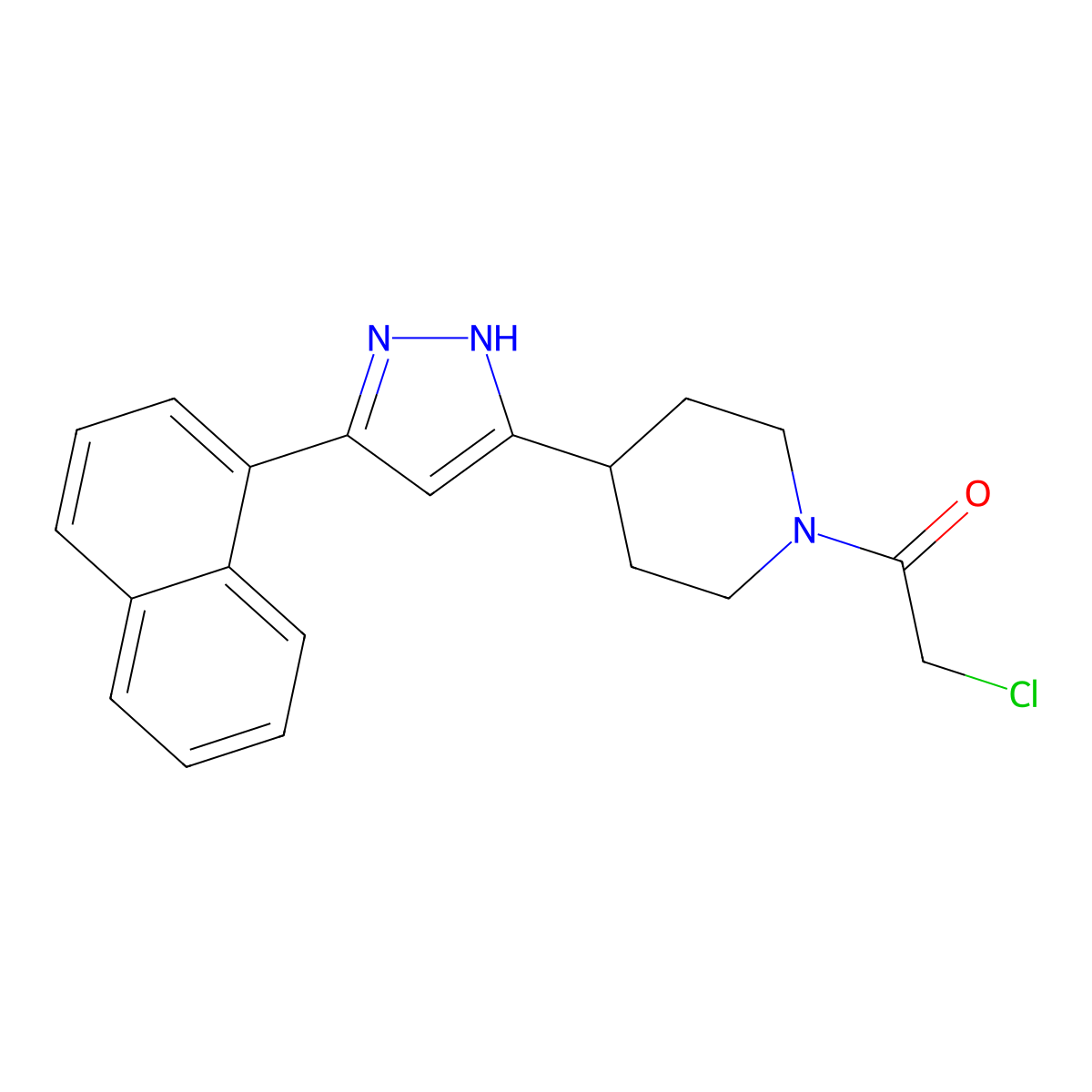 2-chloro-1-[4-(3-naphthalen-1-yl-1H-pyrazol-5-yl)piperidin-1-yl]ethanone molecular structure, CAS 1030386-33-4
