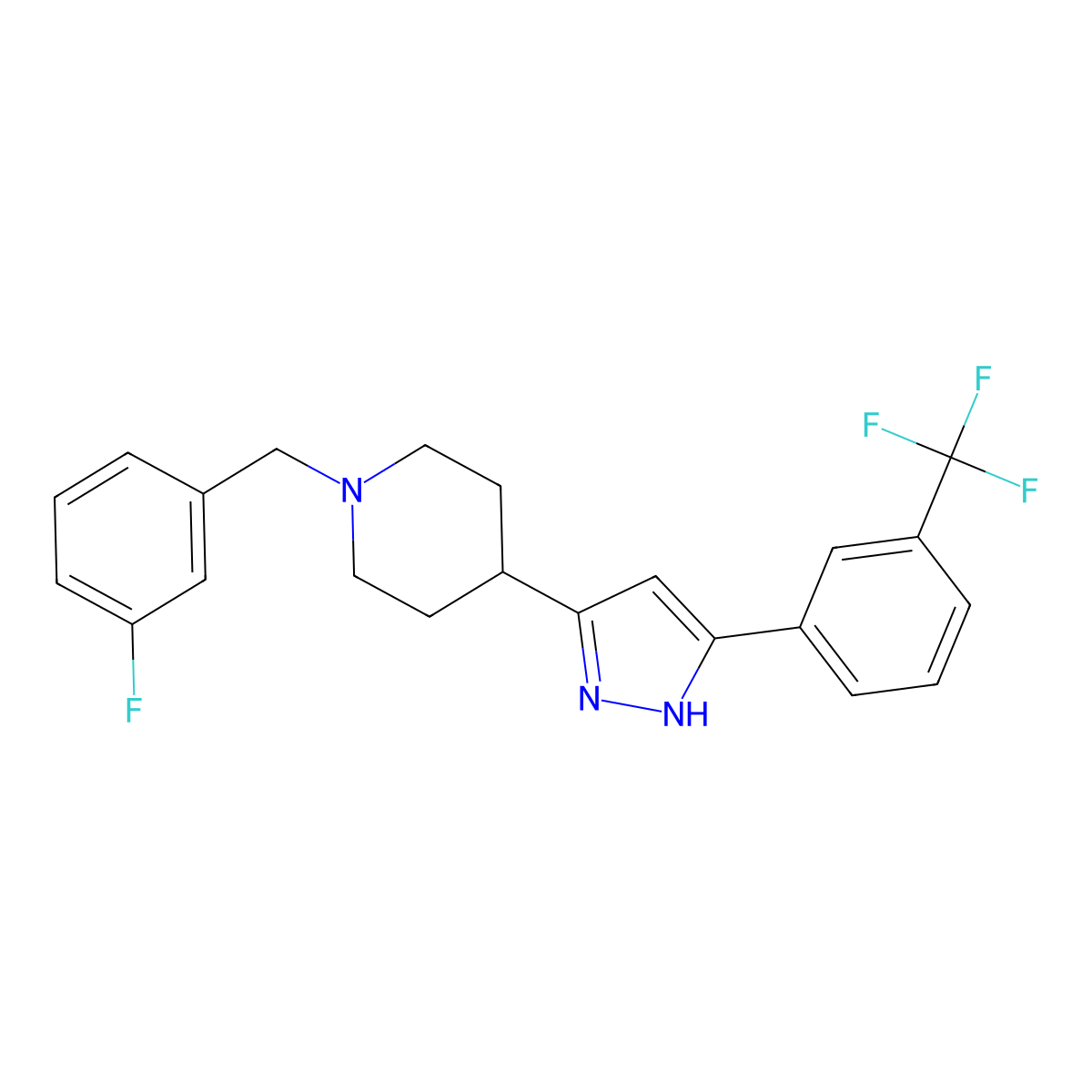1-[(3-fluorophenyl)methyl]-4-[3-[3-(trifluoromethyl)phenyl]-1H-pyrazol-5-yl]piperidine molecular structure, CAS 1030386-35-6