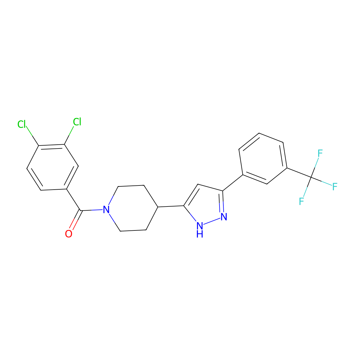 (3,4-dichlorophenyl)-[4-[3-[3-(trifluoromethyl)phenyl]-1H-pyrazol-5-yl]piperidin-1-yl]methanone molecular structure, CAS 1030386-37-8