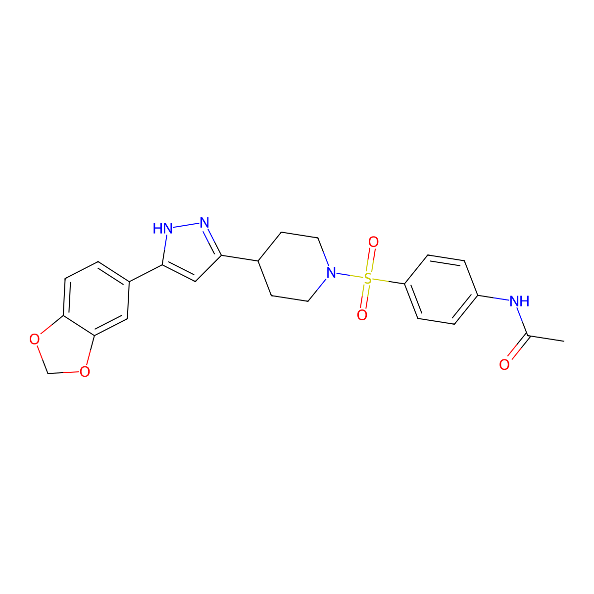 N-[4-[4-[3-(1,3-benzodioxol-5-yl)-1H-pyrazol-5-yl]piperidin-1-yl]sulfonylphenyl]acetamide molecular structure, CAS 1030386-41-4