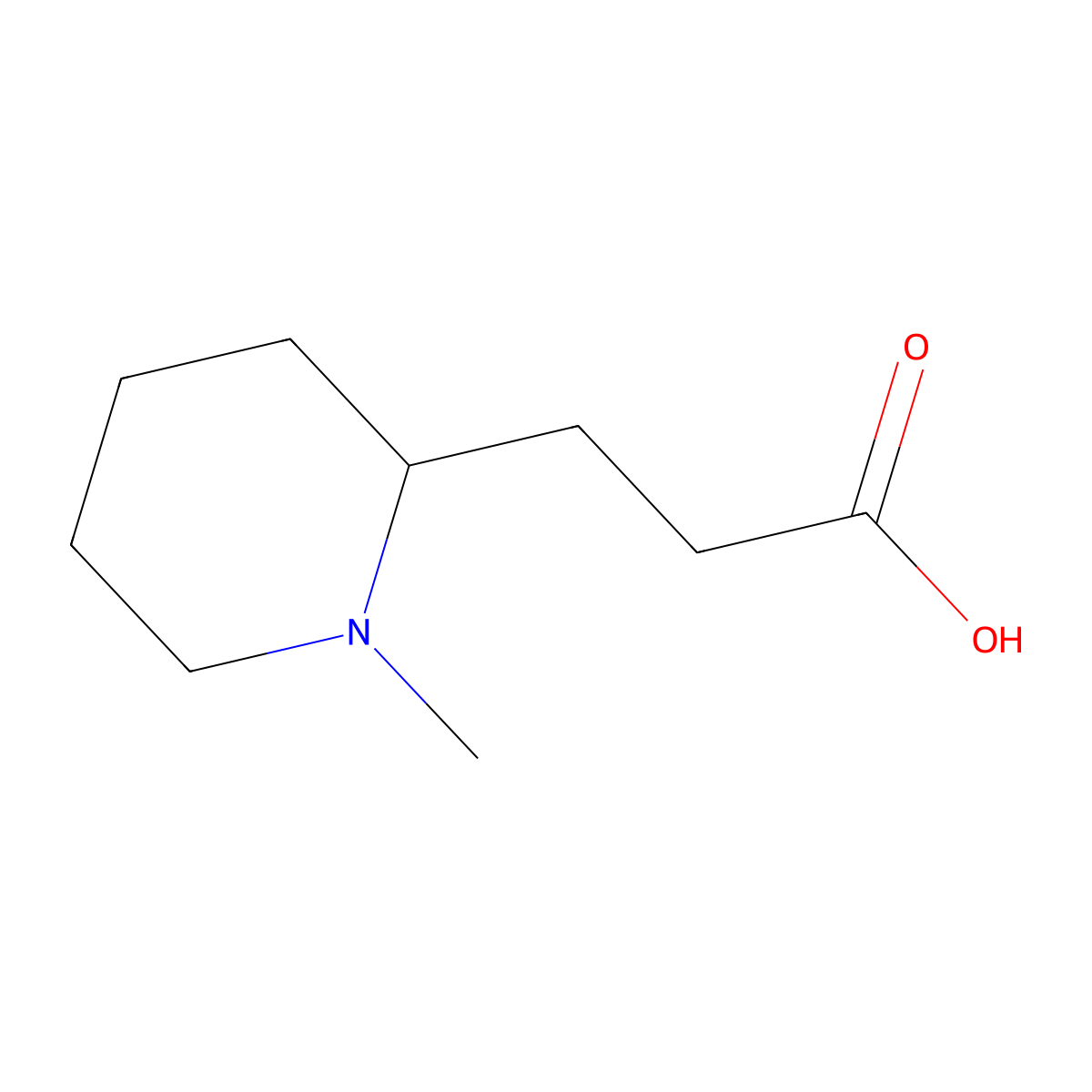1-Methyl-2-piperidinepropanoic acid molecular structure, CAS 103039-93-6