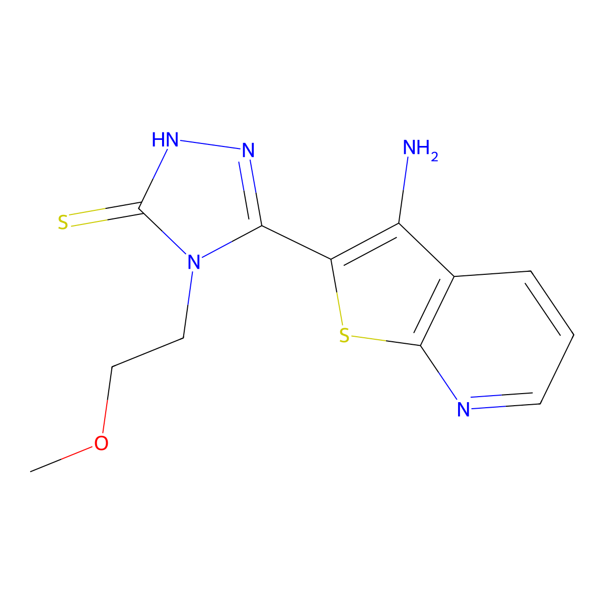 5-(3-aminothieno[2,3-b]pyridin-2-yl)-4-(2-methoxyethyl)-4H-1,2,4-triazole-3-thiol molecular structure, CAS 1030430-68-2