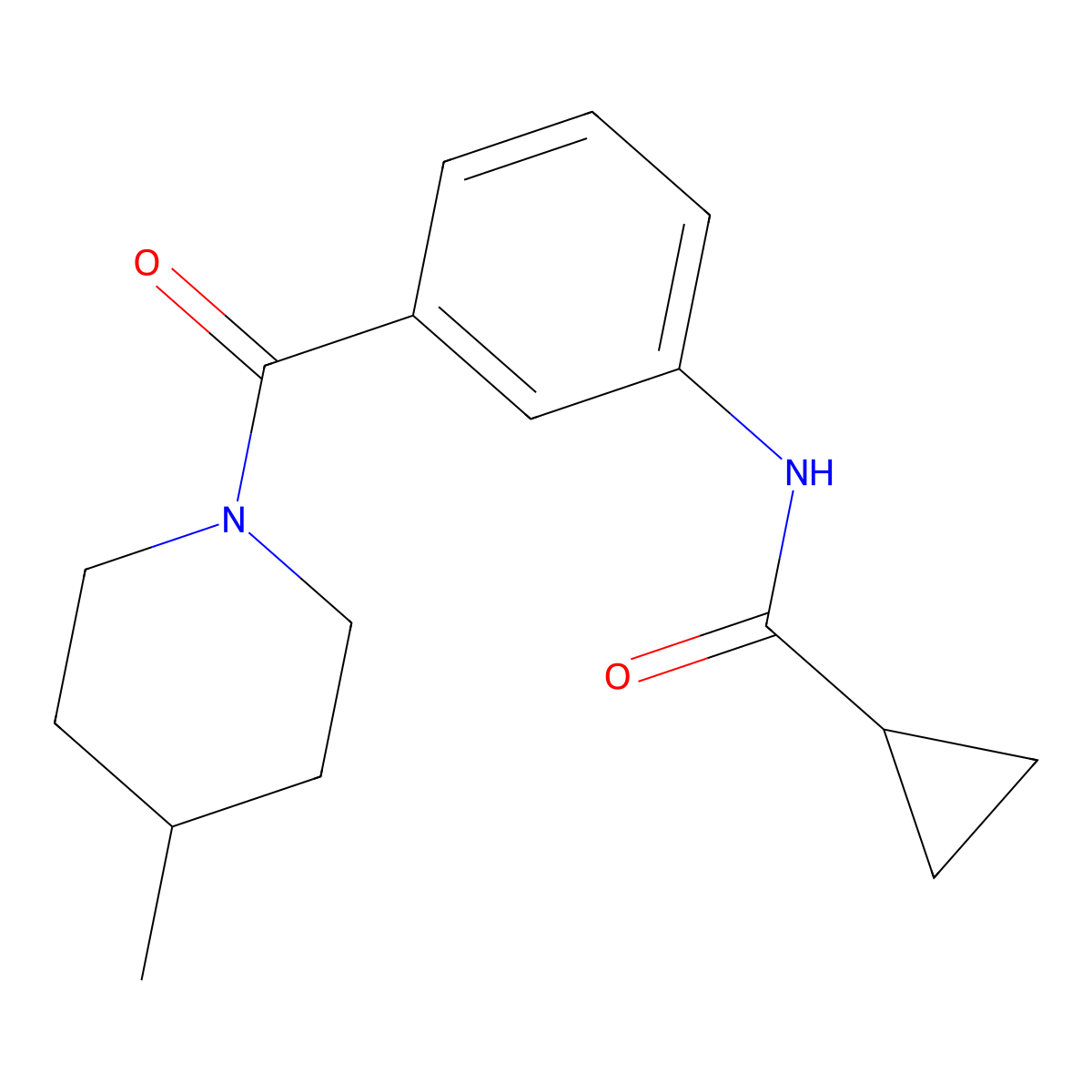 N-{3-[(4-methylpiperidin-1-yl)carbonyl]phenyl}cyclopropanecarboxamide molecular structure, CAS 1030431-72-1