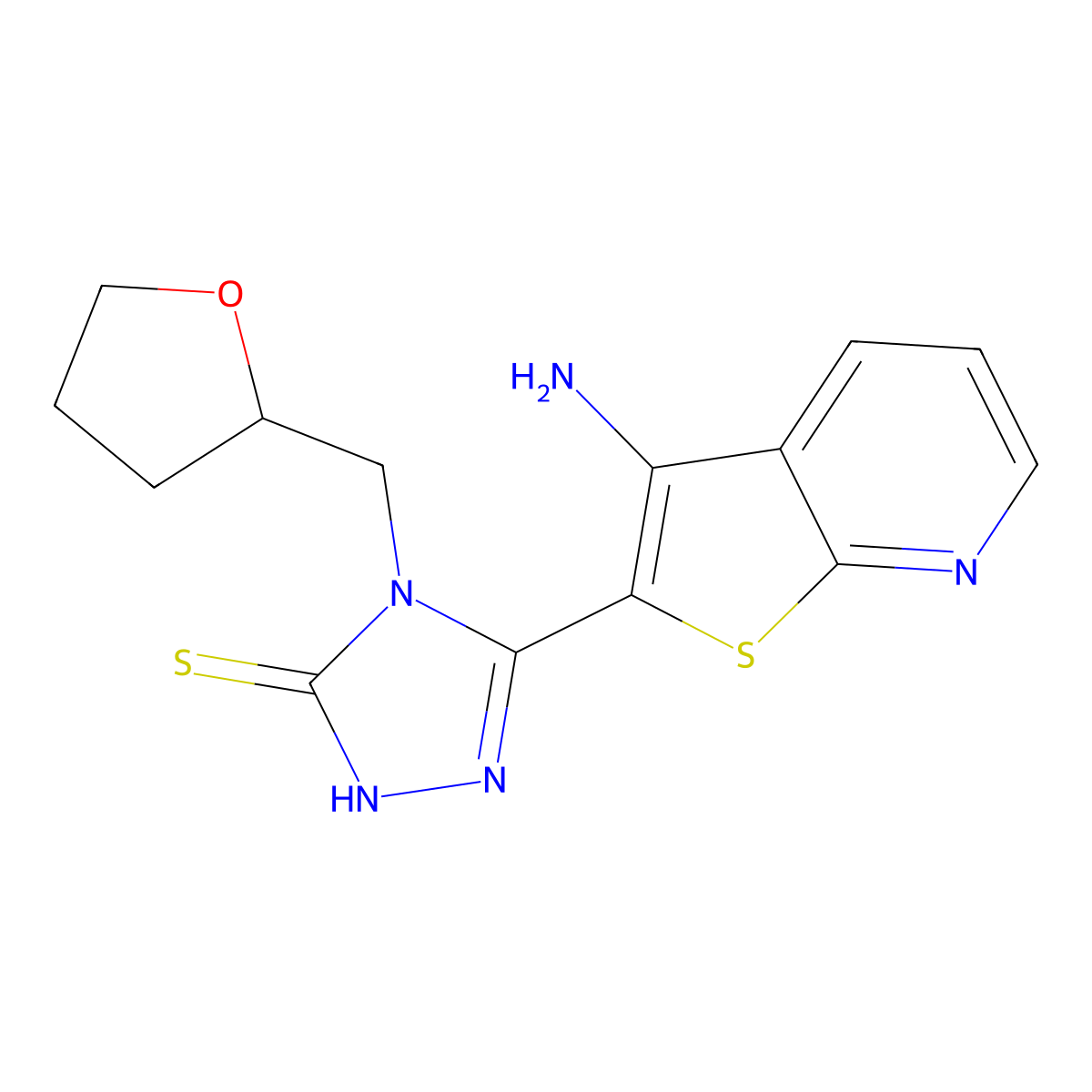 5-(3-aminothieno[2,3-b]pyridin-2-yl)-4-(tetrahydrofuran-2-ylmethyl)-4H-1,2,4-triazole-3-thiol molecular structure, CAS 1030433-47-6