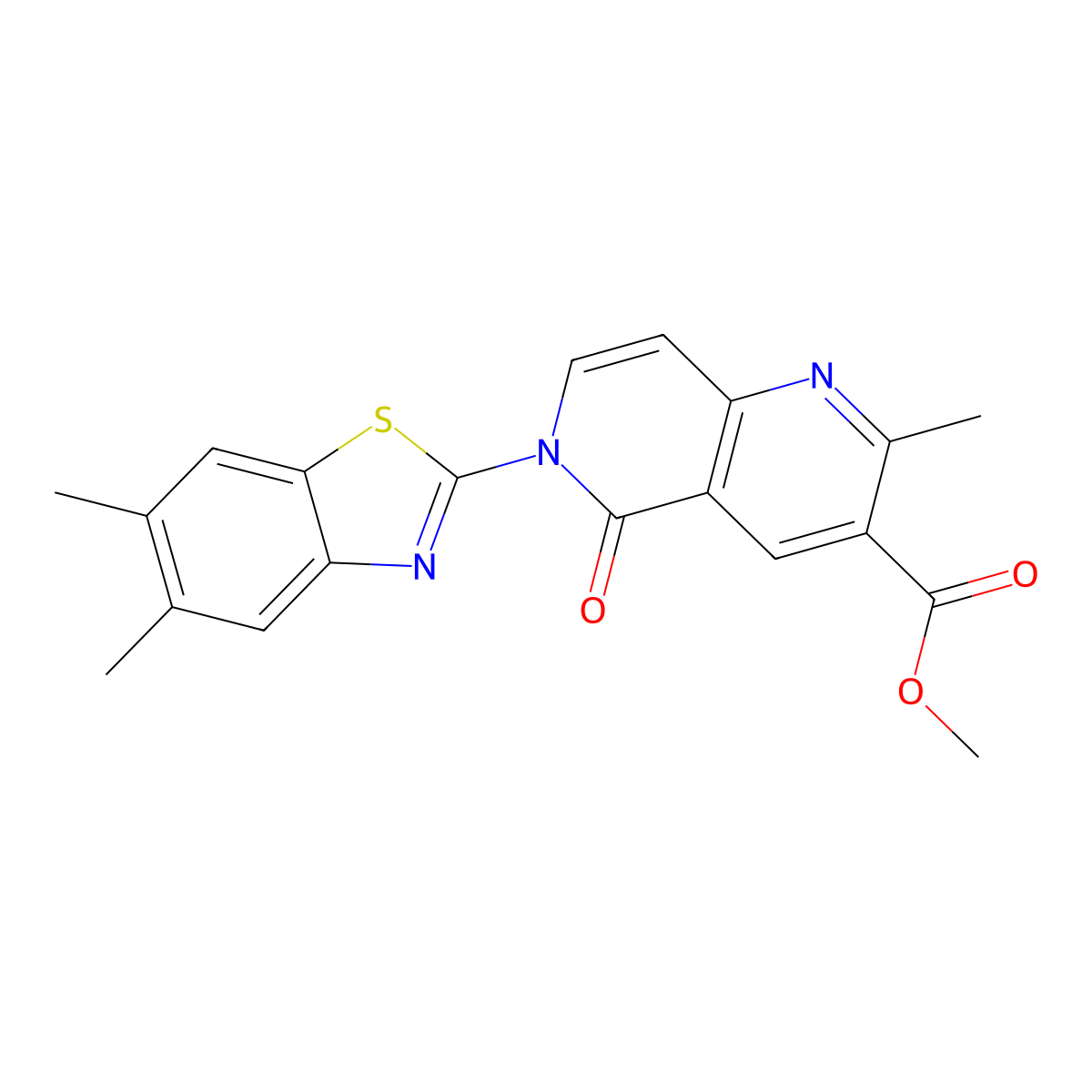 Methyl 6-(5,6-dimethyl-1,3-benzothiazol-2-yl)-2-methyl-5-oxo-5,6-dihydro-1,6-naphthyridine-3-carboxylate molecular structure, CAS 1030433-50-1