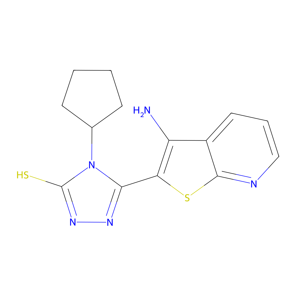 5-(3-aminothieno[2,3-b]pyridin-2-yl)-4-cyclopentyl-4H-1,2,4-triazole-3-thiol molecular structure, CAS 1030433-55-6