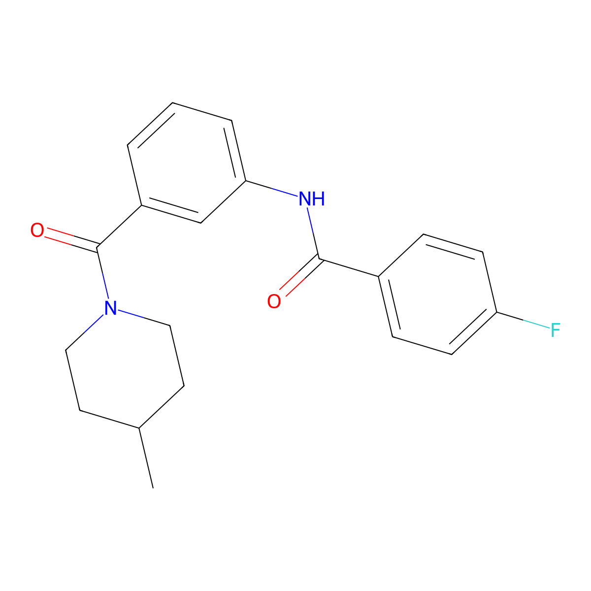 4-fluoro-N-{3-[(4-methylpiperidin-1-yl)carbonyl]phenyl}benzamide molecular structure, CAS 1030454-19-3
