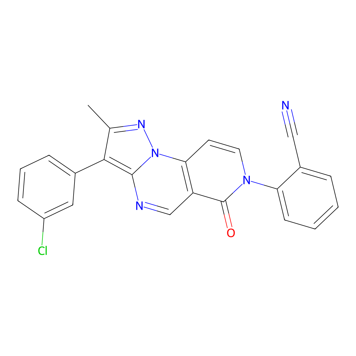 2-(3-(3-chlorophenyl)-2-methyl-6-oxopyrazolo[1,5-a]pyrido[3,4-e]pyrimidin-7(6H)-yl)benzonitrile molecular structure, CAS 1030454-21-7