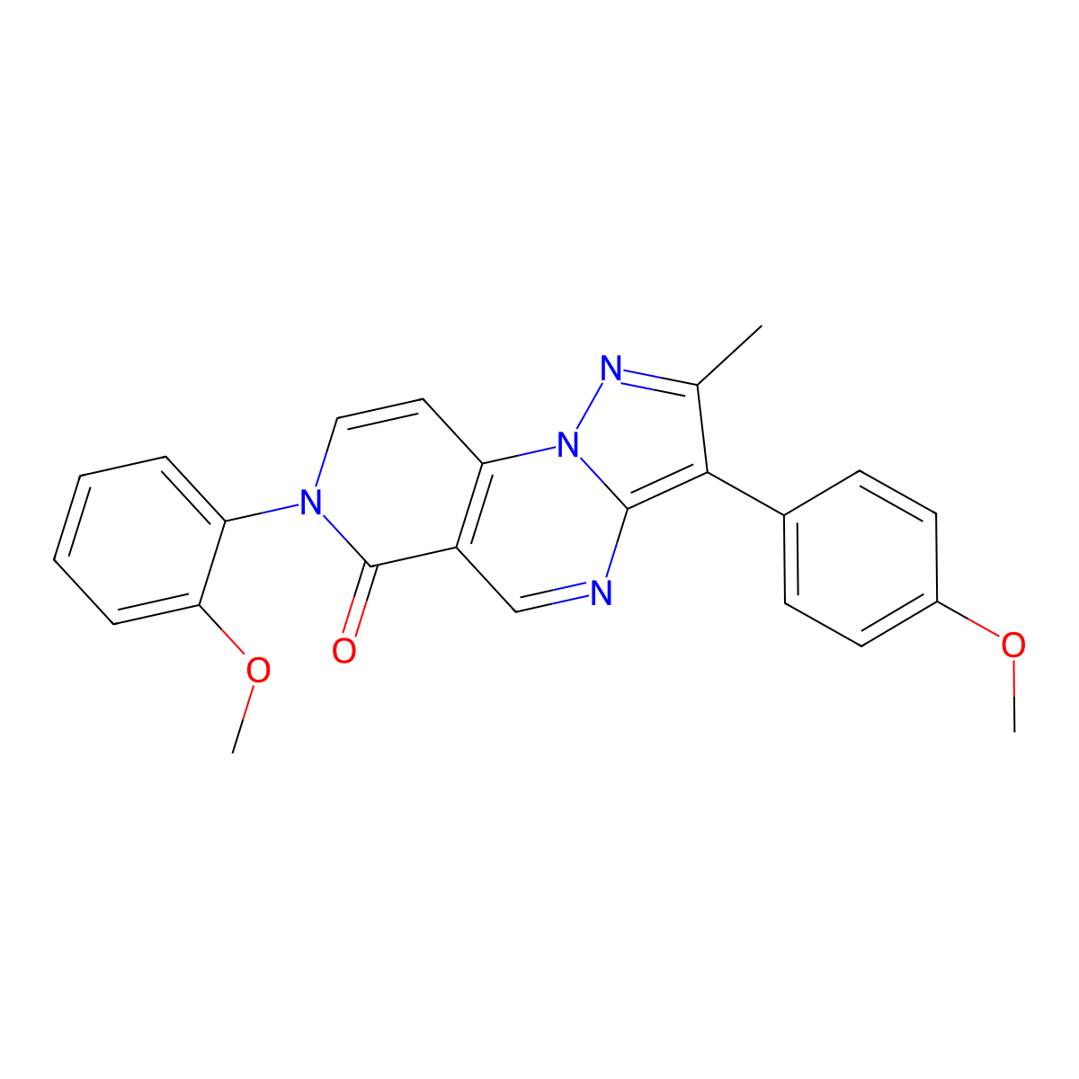 7-(2-methoxyphenyl)-3-(4-methoxyphenyl)-2-methylpyrazolo[1,5-a]pyrido[3,4-e]pyrimidin-6(7H)-one molecular structure, CAS 1030455-37-8