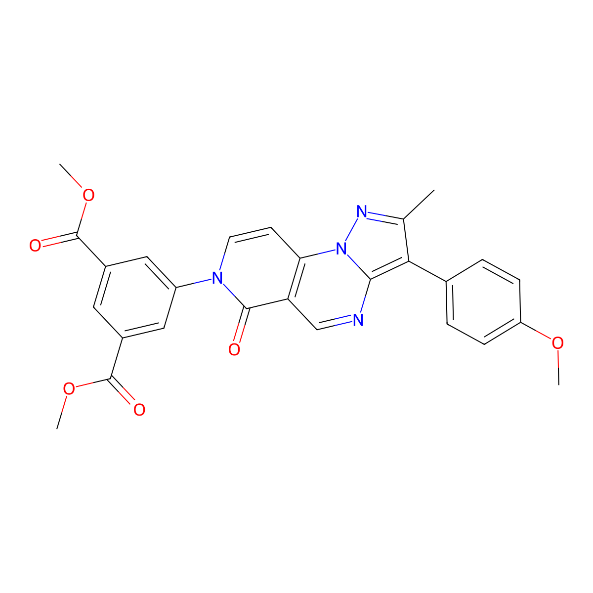 dimethyl 5-[3-(4-methoxyphenyl)-2-methyl-6-oxopyrazolo[1,5-a]pyrido[3,4-e]pyrimidin-7(6H)-yl]isophthalate molecular structure, CAS 1030455-61-8