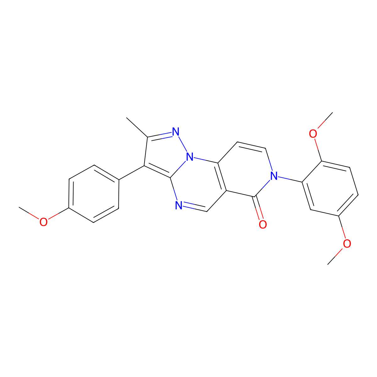 7-(2,5-dimethoxyphenyl)-3-(4-methoxyphenyl)-2-methylpyrazolo[1,5-a]pyrido[3,4-e]pyrimidin-6(7H)-one molecular structure, CAS 1030455-69-6