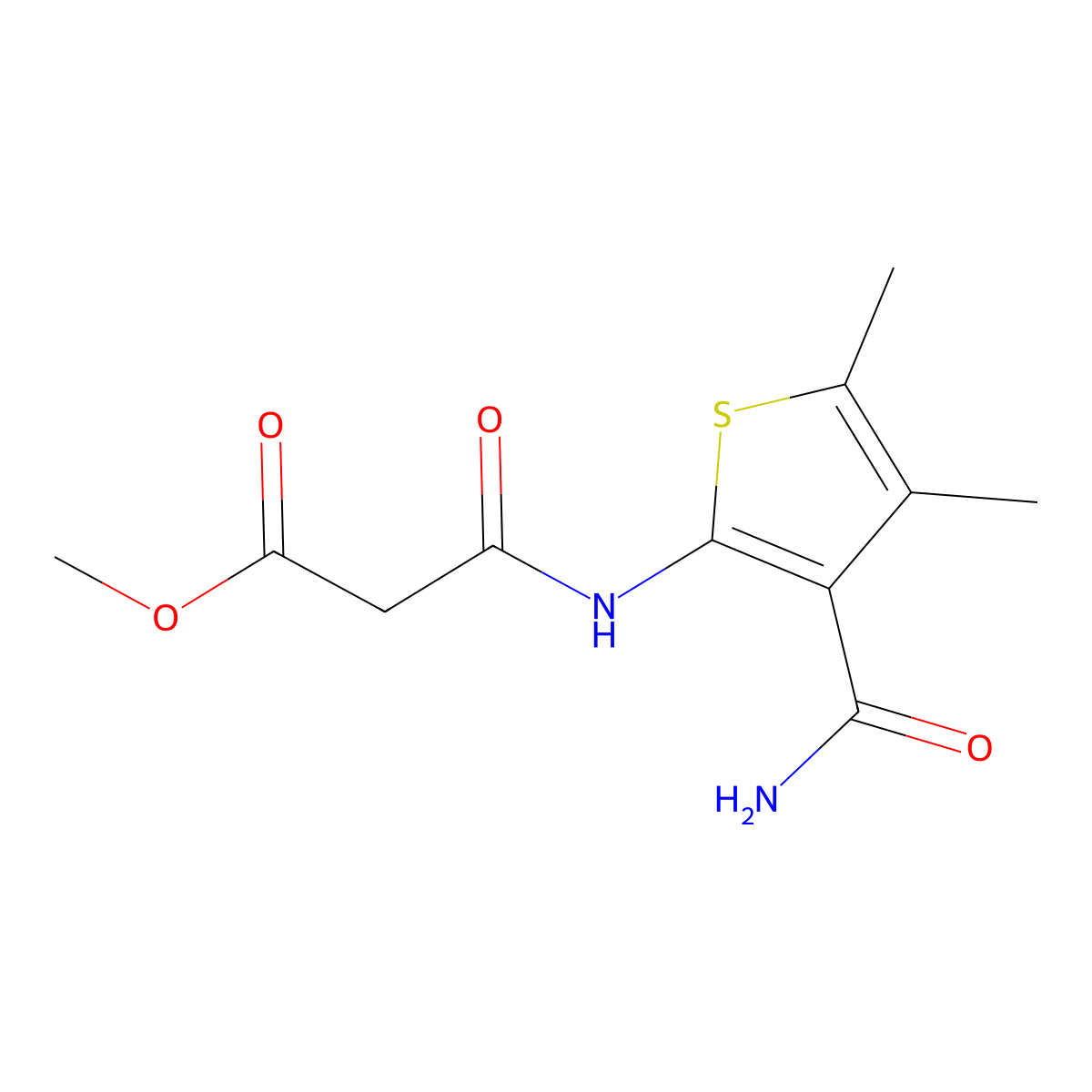Methyl 3-((3-carbamoyl-4,5-dimethylthiophen-2-yl)amino)-3-oxopropanoate molecular structure, CAS 1030460-59-3